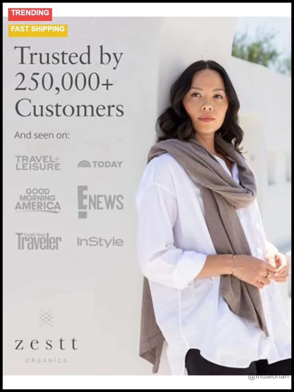 Organic Cotton Travel Scarf Wrap Shawl Lightweight Machine Washable